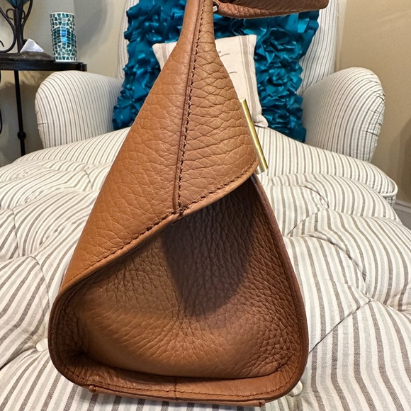 Arcadia Brown Leather Satchel with Gold Accent - Picture 4 of 7